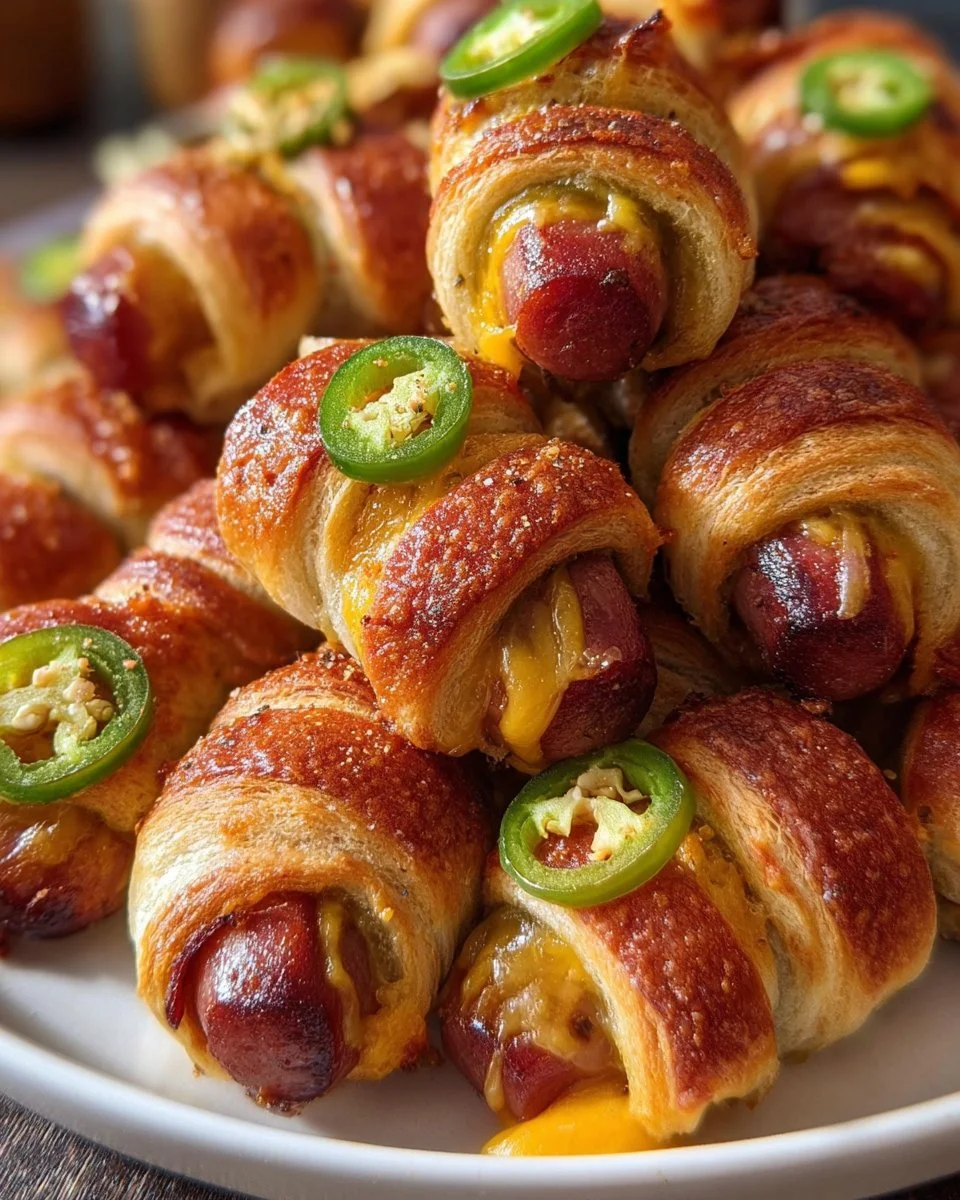 Jalapeño popper pigs in a blanket appetizer with cheese and jalapeños