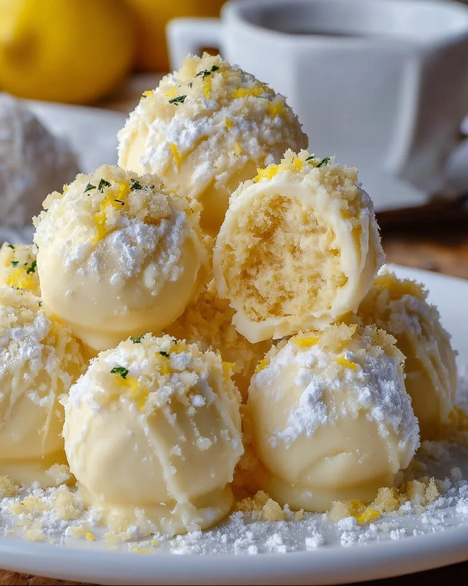 Delicious lemon truffles garnished with zest, perfect for dessert lovers.
