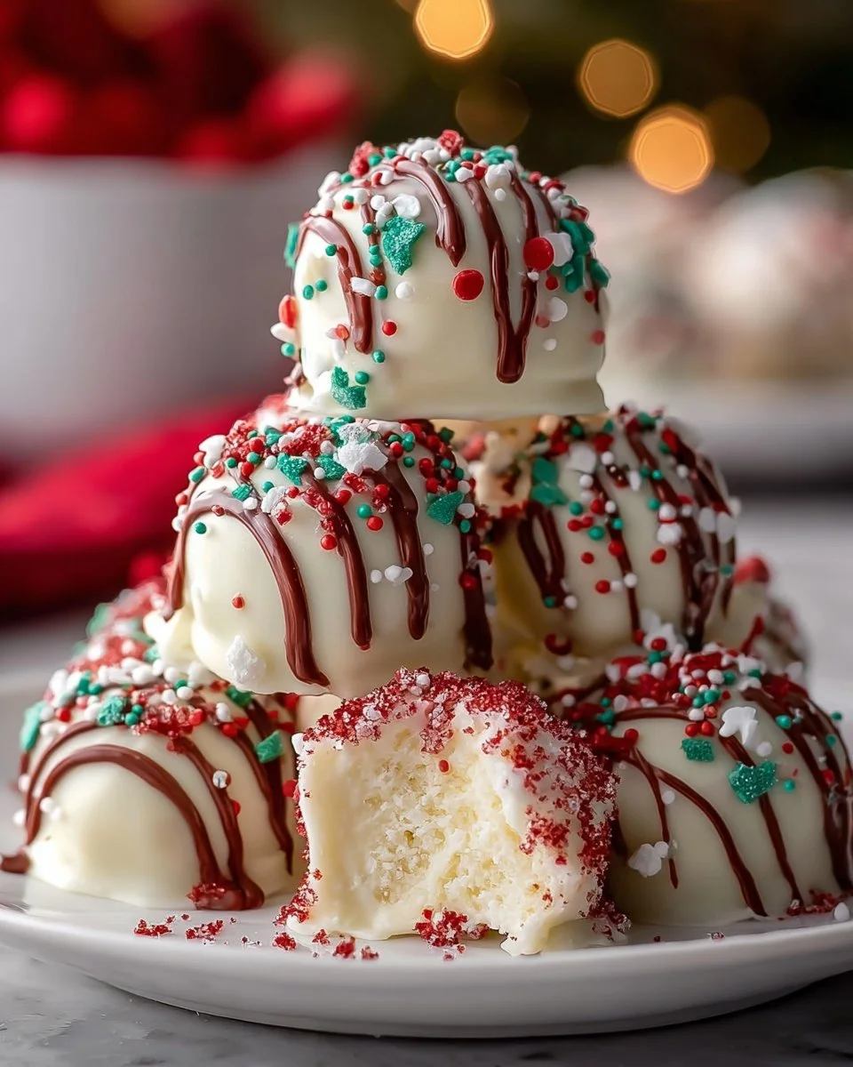 Little Debbie Christmas Tree Cake Balls decorated for the holidays
