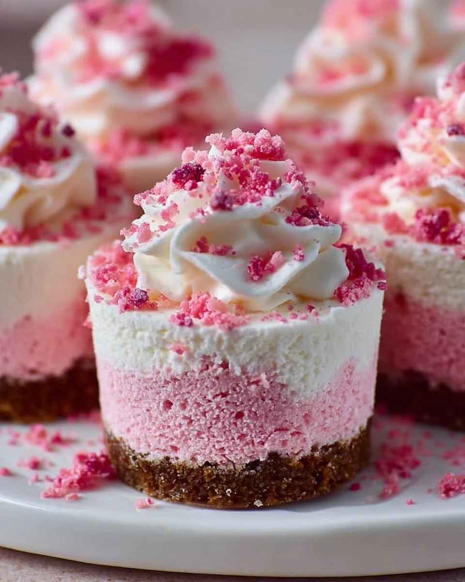 No-bake pink velvet cheesecake bites served on a decorative plate
