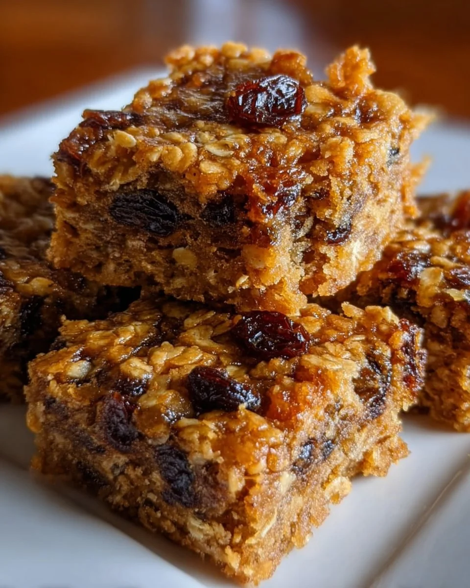 Delicious oatmeal raisin bars baked with wholesome oats and plump raisins