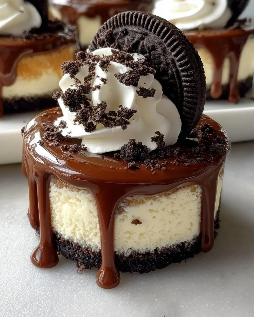 Oreo Chocolate Mini Cheesecakes on a white plate