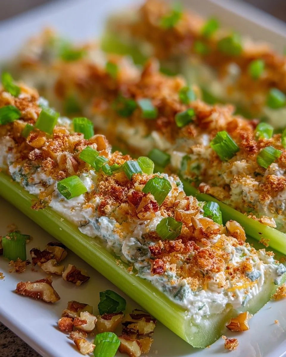 Deliciously stuffed celery sticks with cream cheese and herbs
