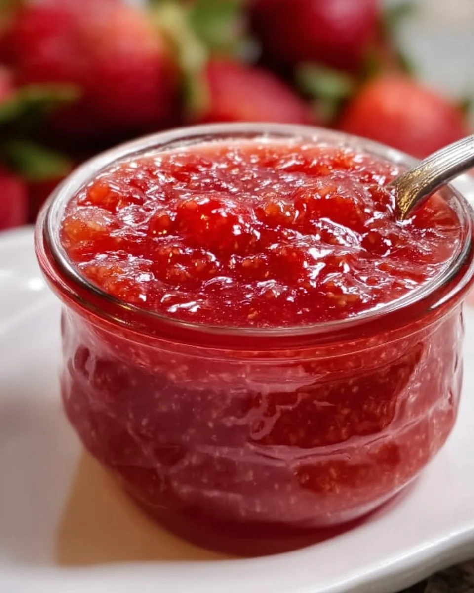 Rhubarb sauce with strawberry jello in a bowl, ready to serve.