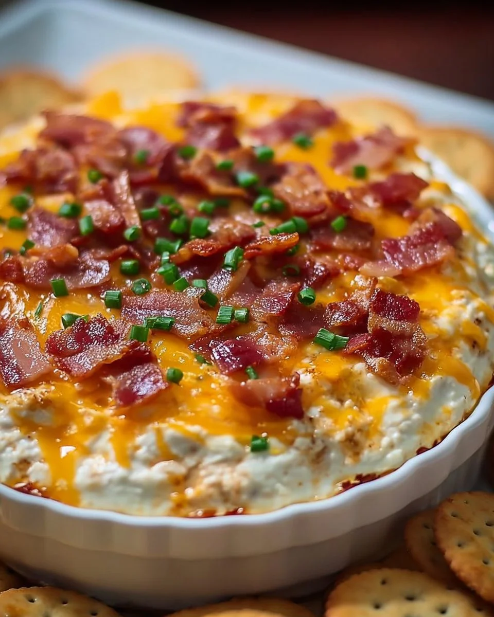 Savory Maple Bourbon Bacon Dip with Cheddar served in a bowl