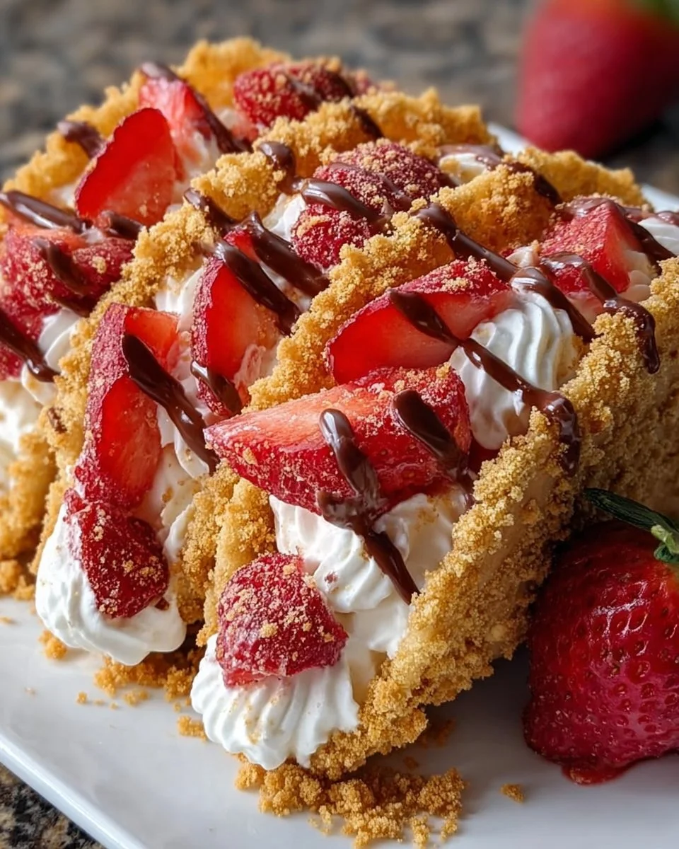 Strawberry Crunch Cheesecake Tacos, a delicious dessert fusion.