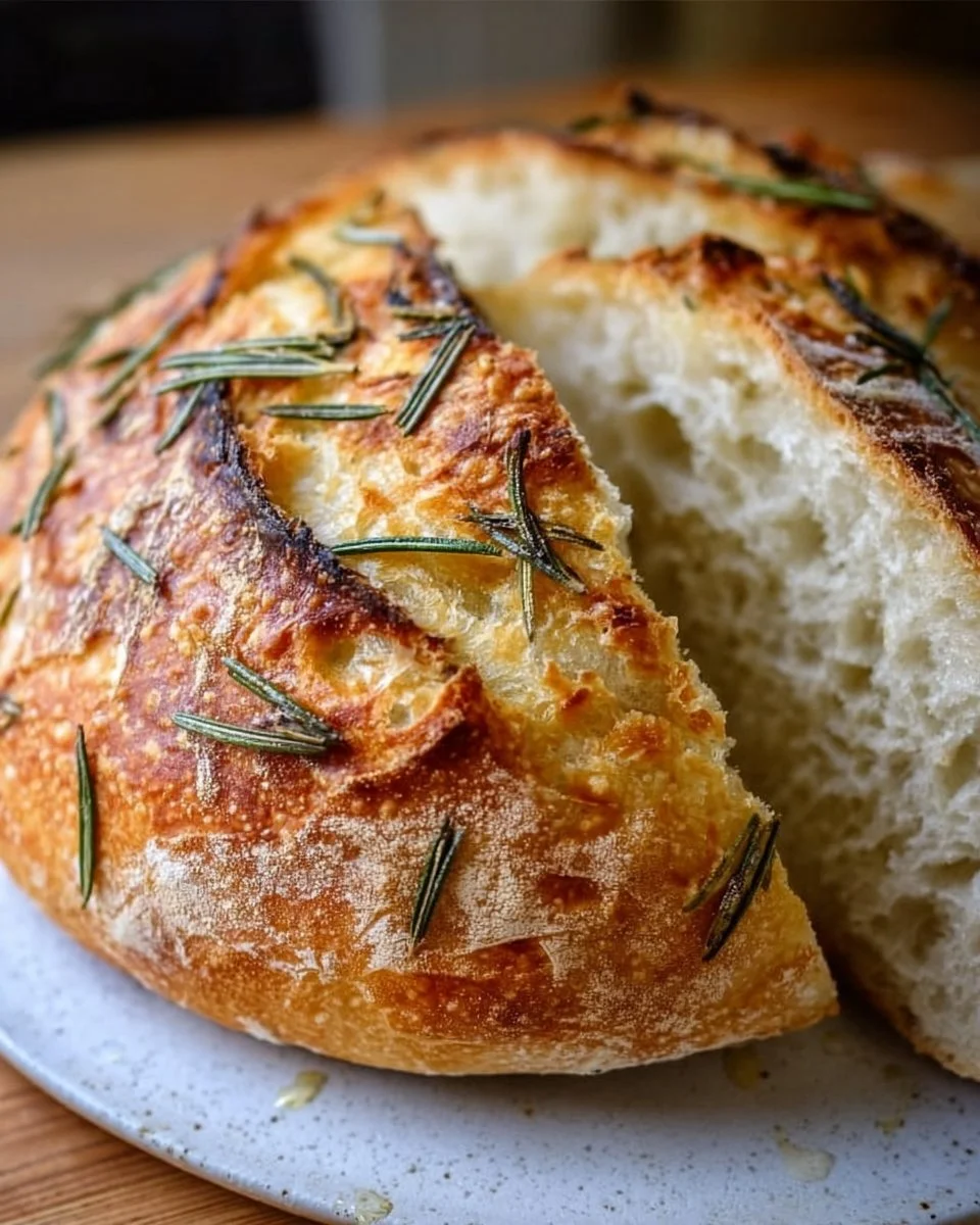 Freshly baked aromatic rosemary sourdough bread loaf