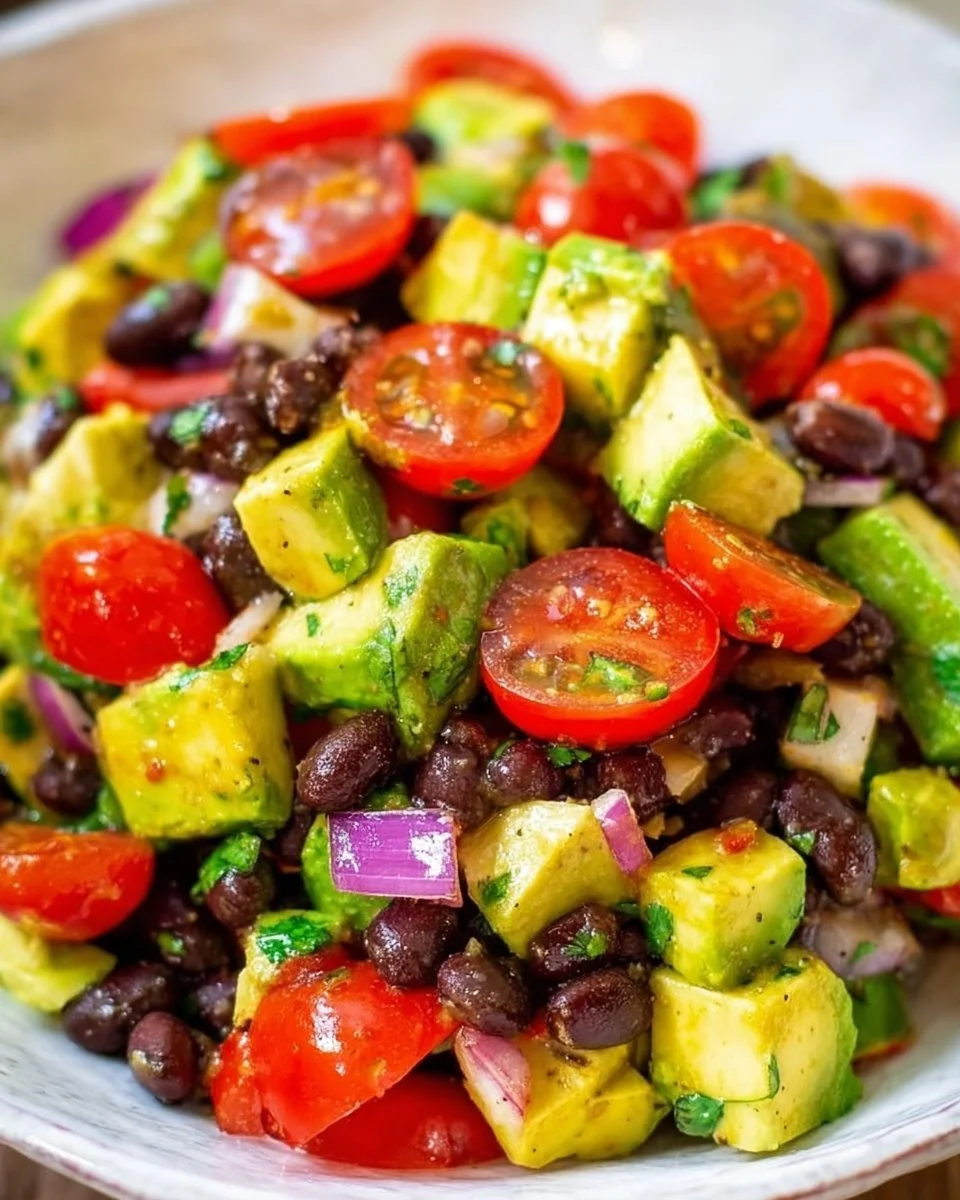 Healthy black bean avocado salad with fresh ingredients