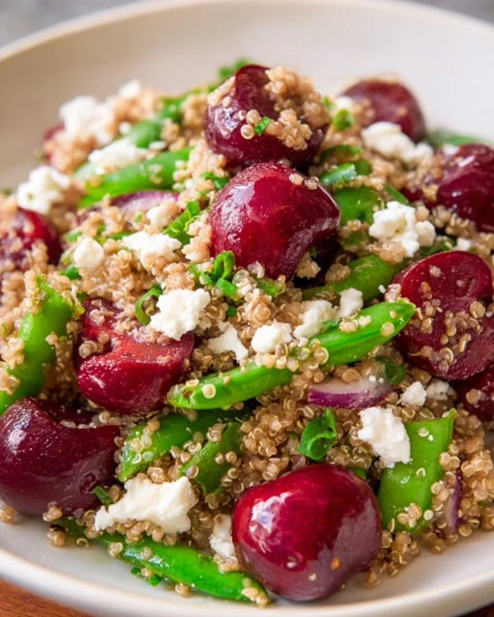 Colorful Cherry Quinoa Salad with fresh ingredients and vibrant presentation.