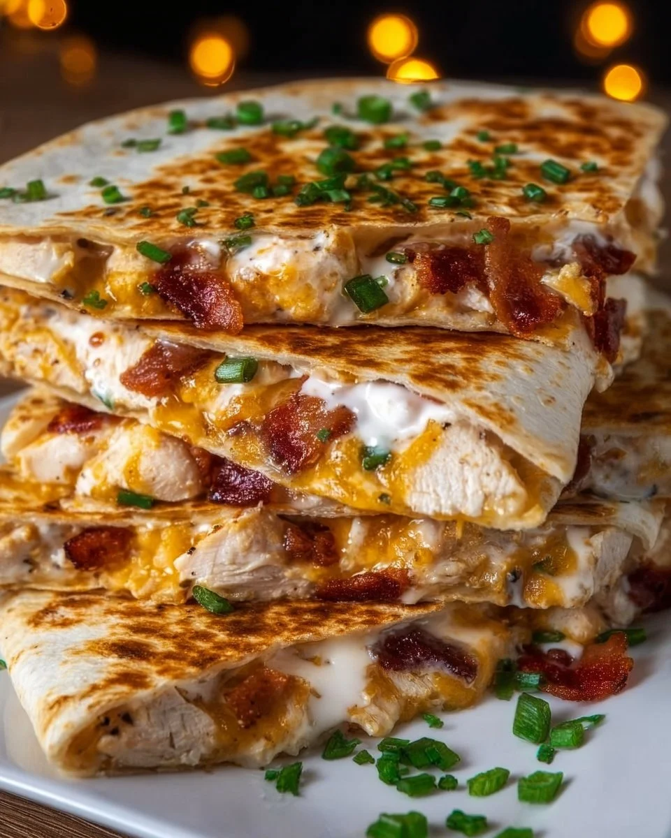 Delicious Chicken Ranch Quesadillas served with dipping sauce