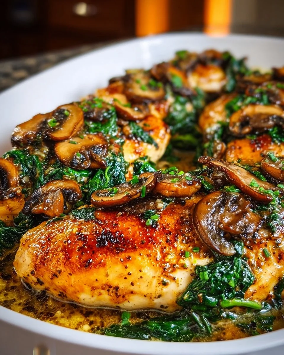 Healthy low carb Chicken Spinach Mushroom oven dish recipe