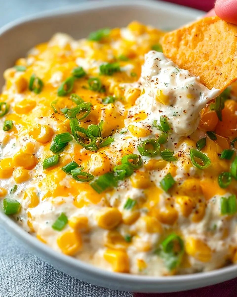 Delicious easy crockpot corn dip served in a bowl with tortilla chips