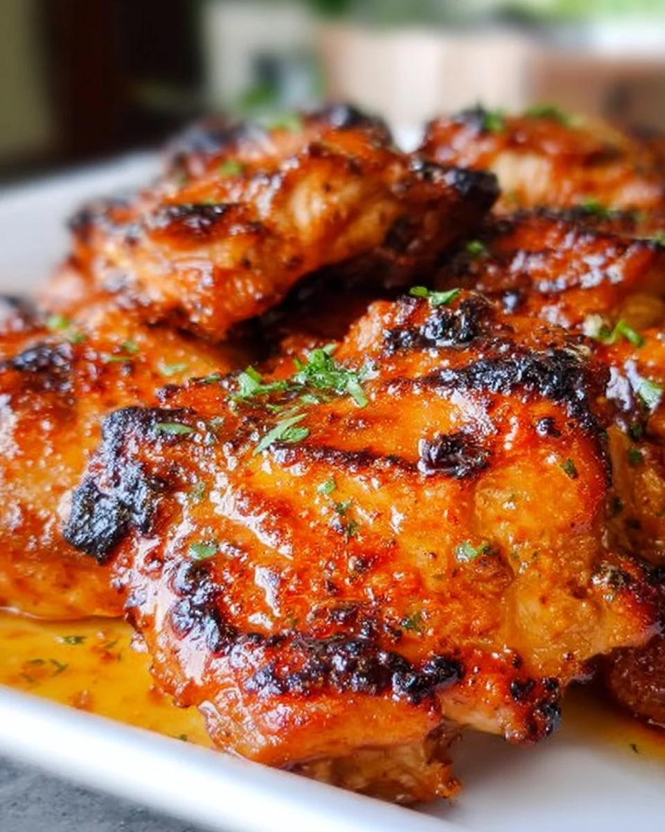 Honey chipotle grilled chicken thighs on a barbecue grill