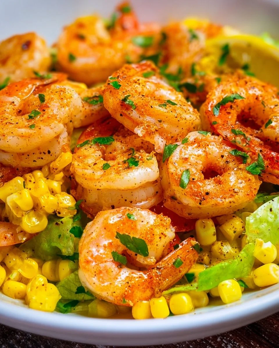 Honey Lemon Shrimp Salad with fresh greens and vibrant colors