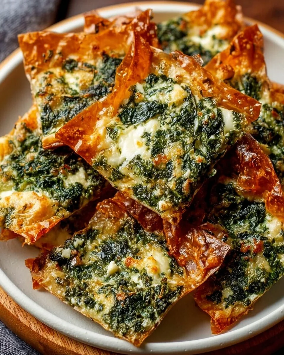 Mediterranean spinach and feta crisps ready to serve as a tasty snack