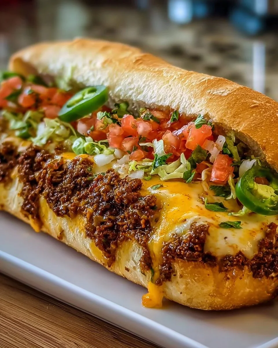 Mexican Chopped Cheese Sandwich with fresh ingredients and melted cheese