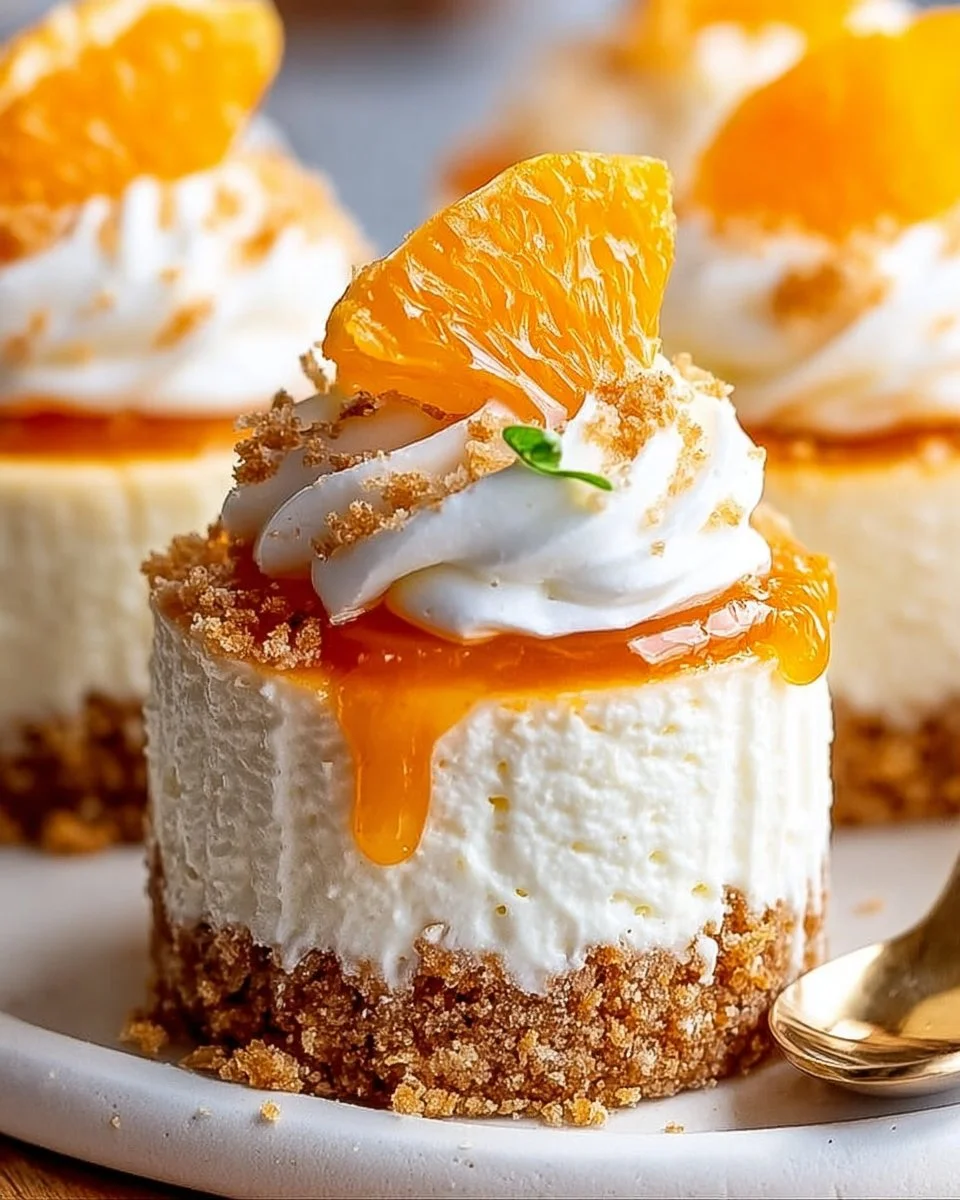 Mini orange cream cheesecakes topped with fresh orange zest