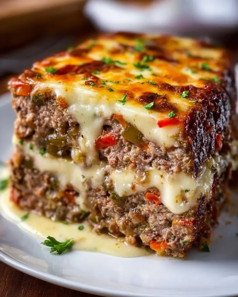 Philly Cheesesteak Meatloaf, a flavorful blend of traditional ingredients.