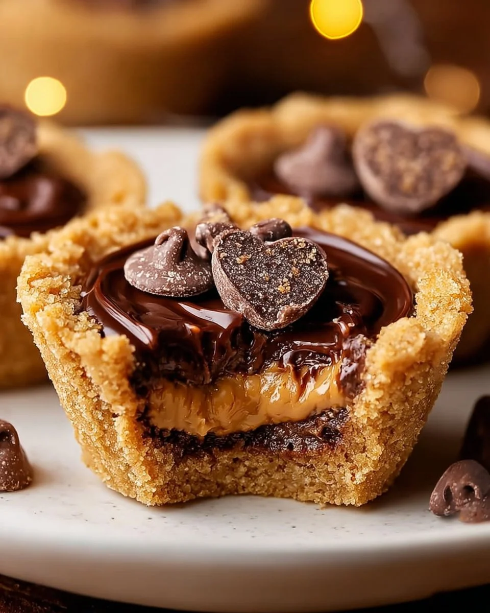 Delicious Reese’s Peanut Butter Cookie Cups topped with chocolate and peanut butter