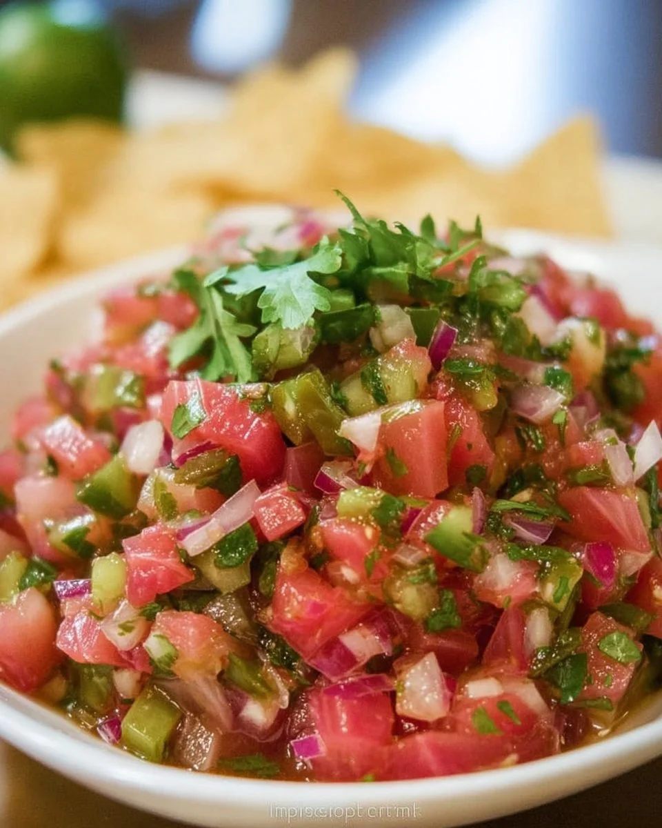 A vibrant bowl of homemade rhubarb salsa with fresh ingredients
