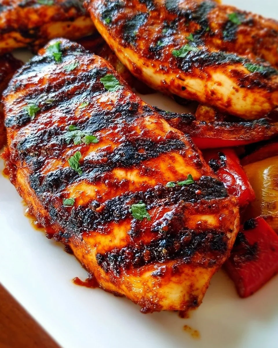 Delicious Sriracha Chicken Breast served with vegetables on a plate