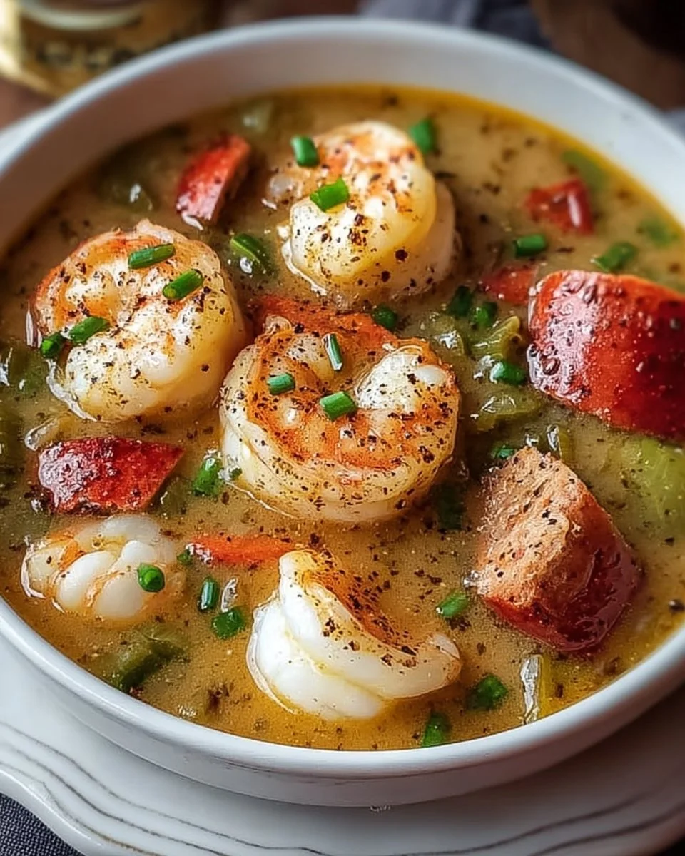 Bowl of homemade Louisiana Seafood Gumbo with shrimp, crab, and spices