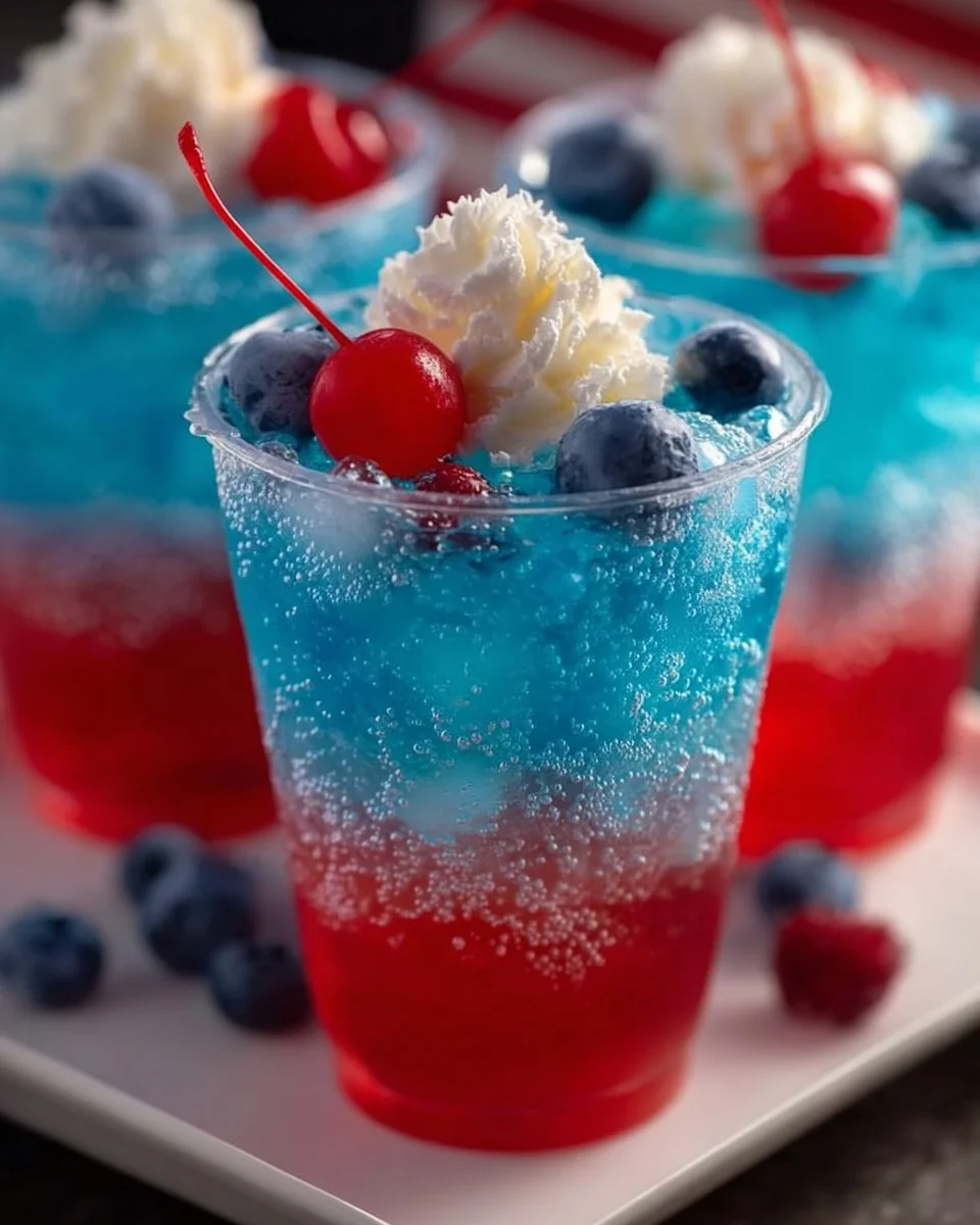 Colorful Bomb Pop Punch cups for 4th of July celebrations