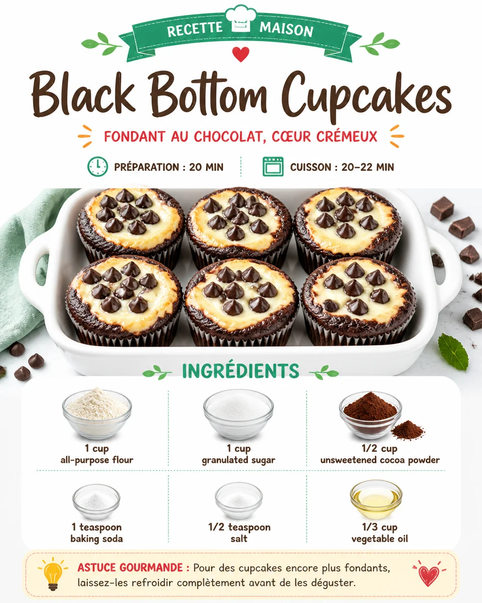 Delicious Black Bottom Cupcakes with chocolate cake and creamy filling