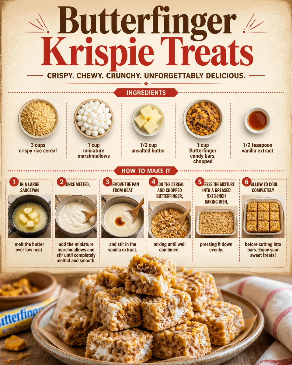 Delicious Butterfinger Rice Crispy Treats with chocolate and crunch