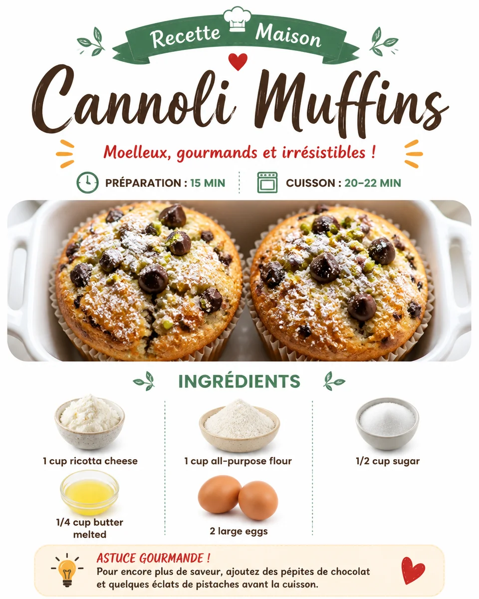 Delicious cannoli muffins topped with creamy filling and chocolate chips