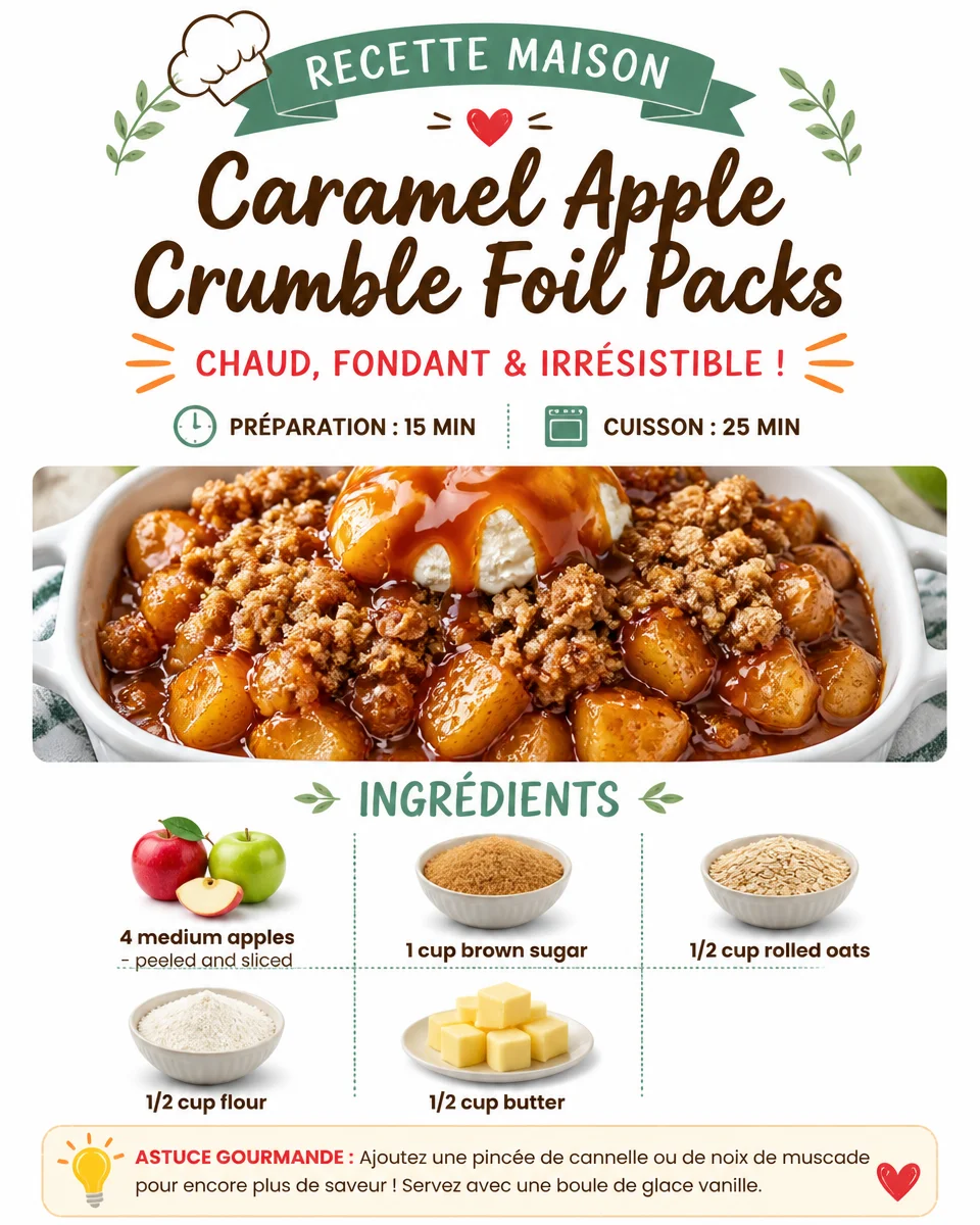 Delicious caramel apple crumble foil packs ready for baking outdoors.