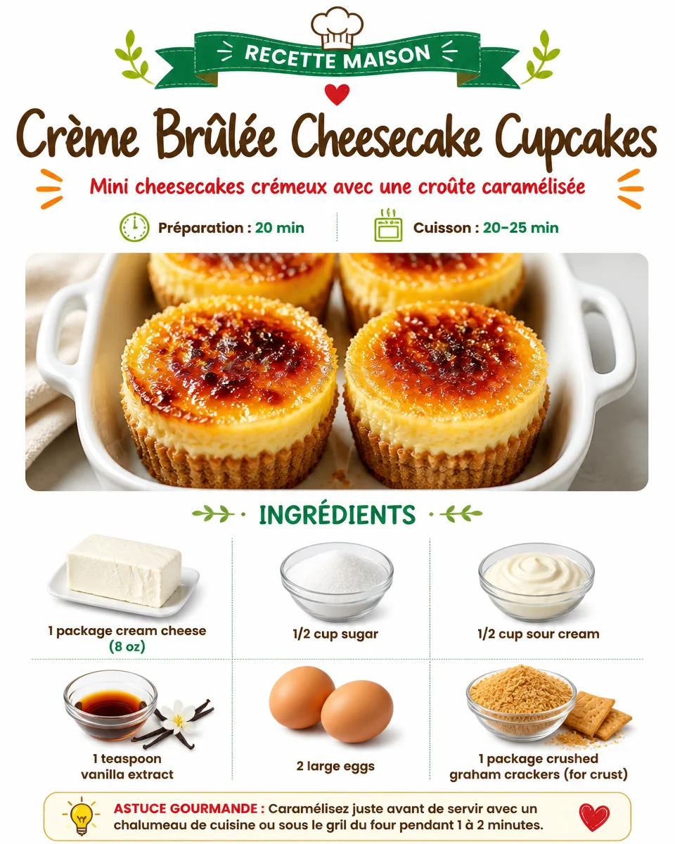 Delicious Crème Brûlée Cheesecake cupcakes topped with caramelized sugar