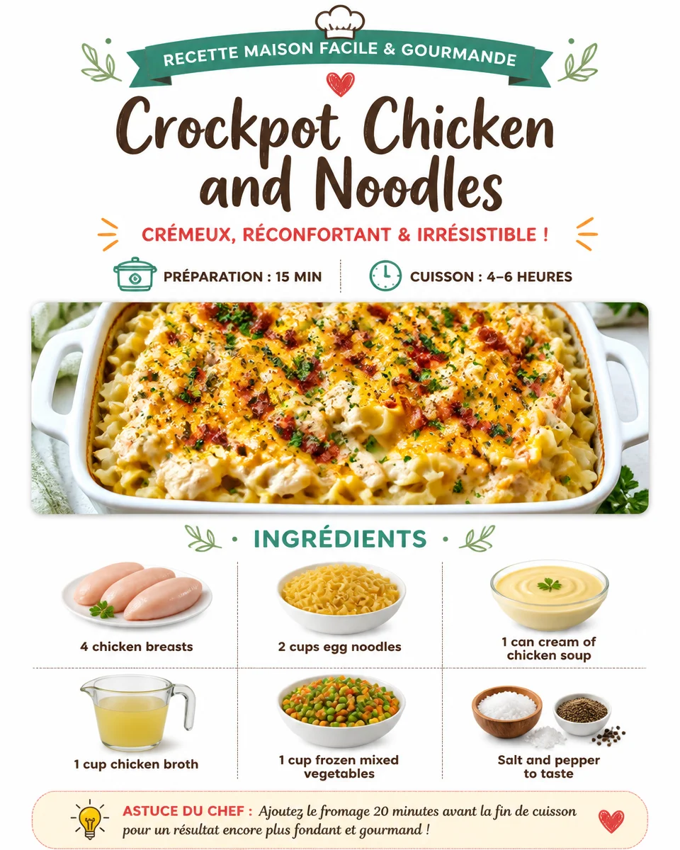 Crockpot Chicken and Noodles meal ready to serve in a bowl