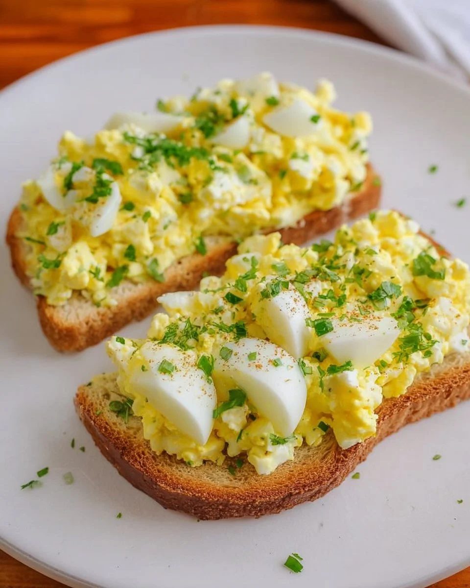 Healthy cottage cheese egg salad served in a bowl with fresh herbs.