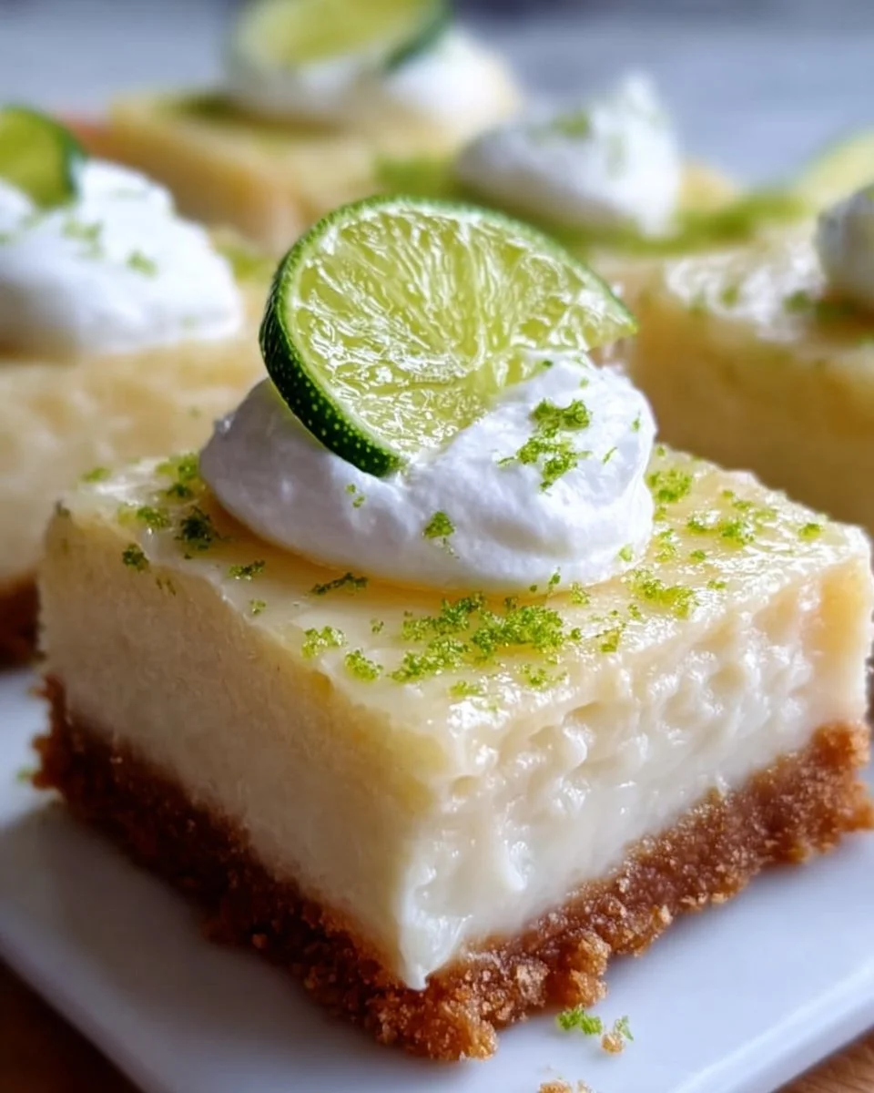 Delicious Key Lime Pie Bars served on a plate with a lime garnish.
