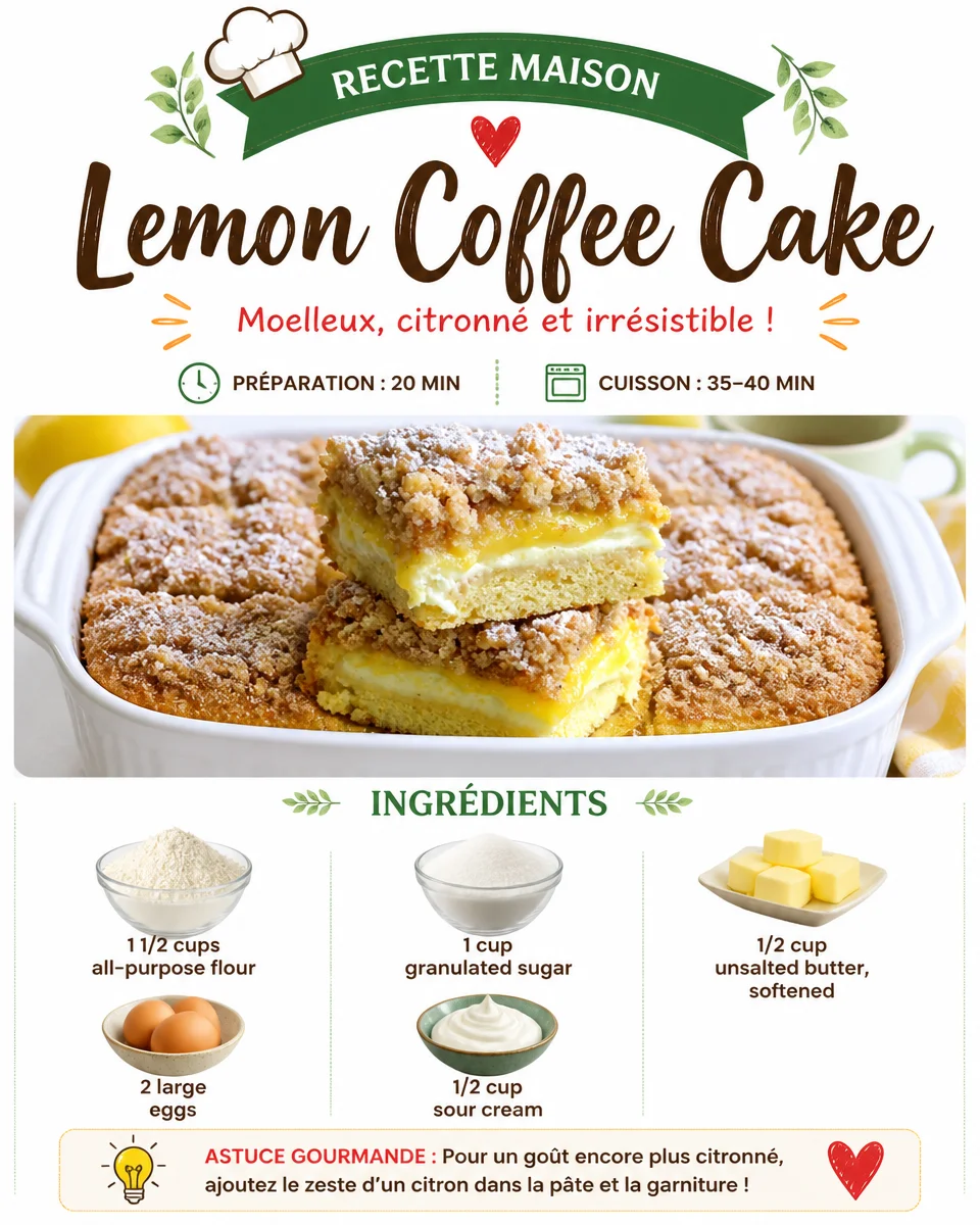 Delicious lemon coffee cake with a golden crust and citrus glaze