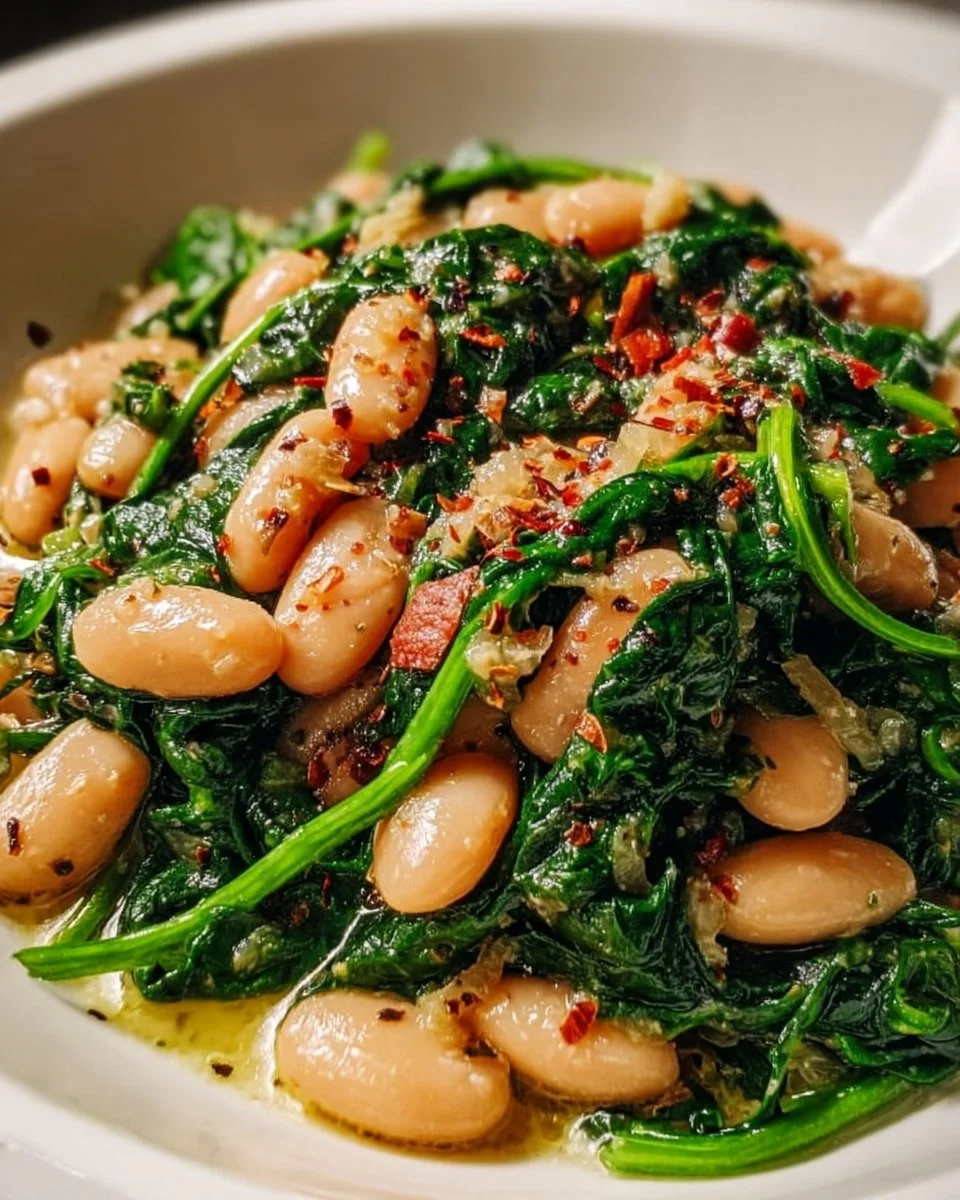 Healthy spinach and white beans dish with nutritious ingredients