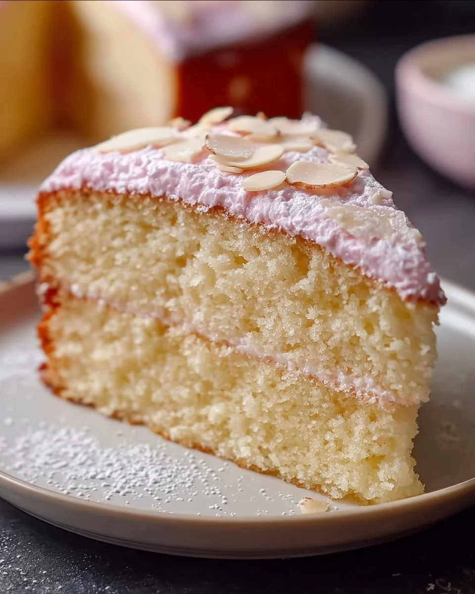 Deliciously decorated white almond cake with fresh almonds on top
