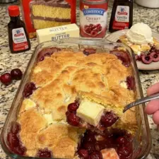 "Cherries & Cream Dump Cake: Juicy, Creamy Bliss Awaits!"